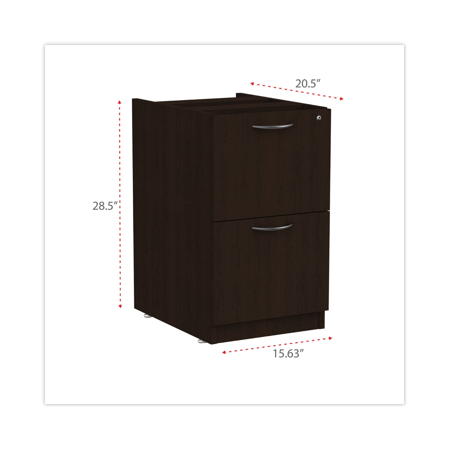 Alera Valencia Series Full Pedestal File, Left or Right, 2 Legal/Letter-Size File Drawers, Espresso, 15.63" x 20.5" x 28.5