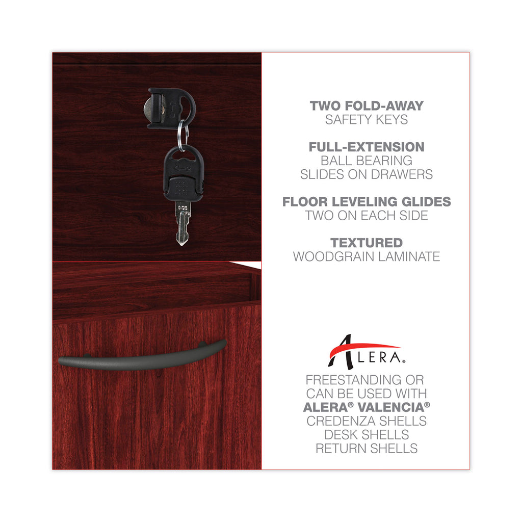 Alera Valencia Series Full Pedestal File, Left or Right, 2 Legal/Letter-Size File Drawers, Mahogany, 15.63" x 20.5" x 28.5