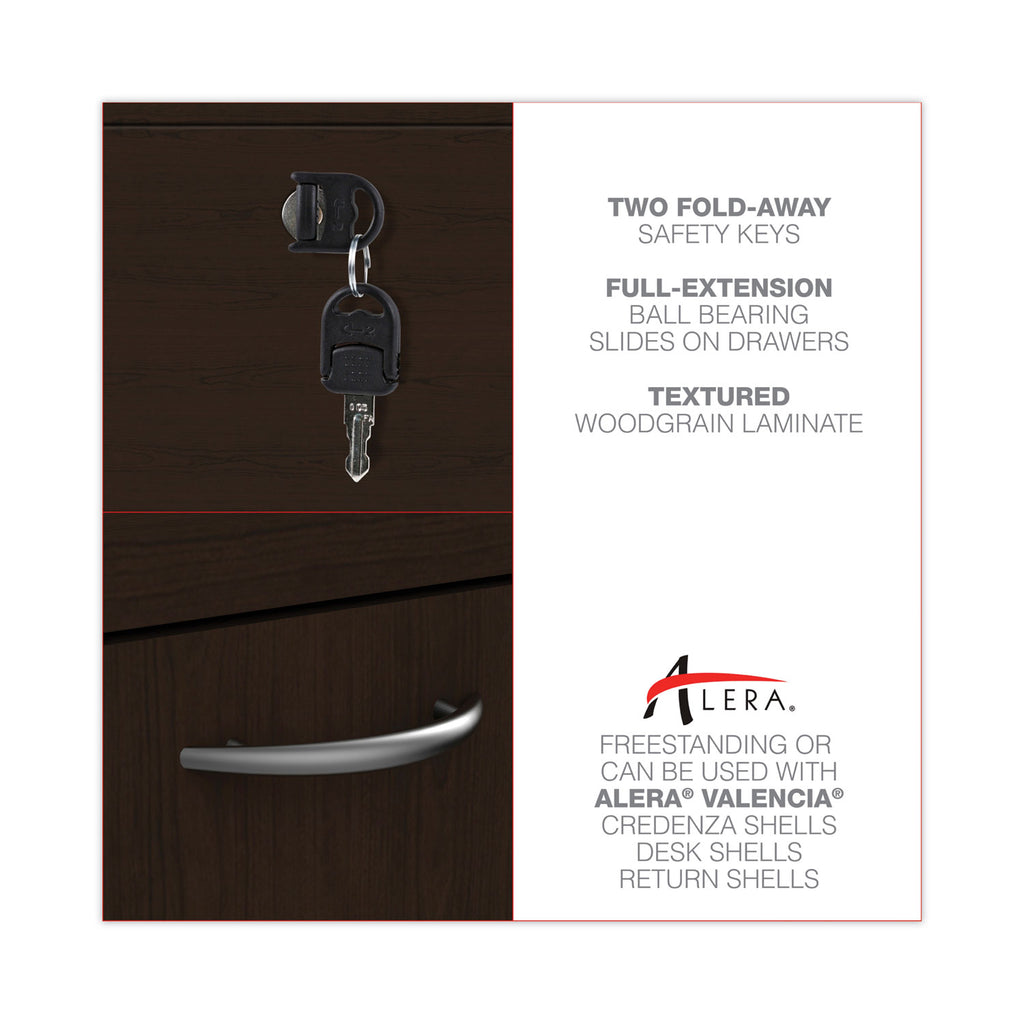 Alera Valencia Series Hanging Pedestal File, Left/Right, 2-Drawers: Box/File, Legal/Letter, Espresso, 15.63" x 20.5" x 19.25