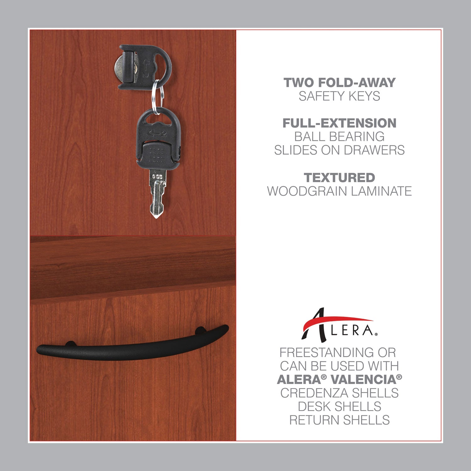 Alera Valencia Series Hanging Pedestal File, Left/Right, 2-Drawer: Box/File, Legal/Letter, Cherry, 15.63 x 20.5 x 19.25