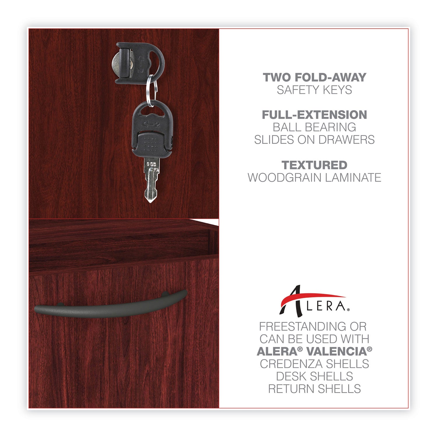 Alera Valencia Series Hanging Pedestal File, Left/Right, 2-Drawers: Box/File, Legal/Letter, Mahogany, 15.63" x 20.5" x 19.25