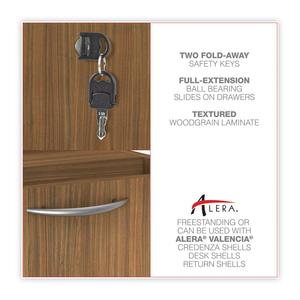 Alera Valencia Series Hanging Pedestal File, Left/Right, 2-Drawer: Box/File, Legal/Letter, Modern Walnut,15.63 x 20.5 x 19.25