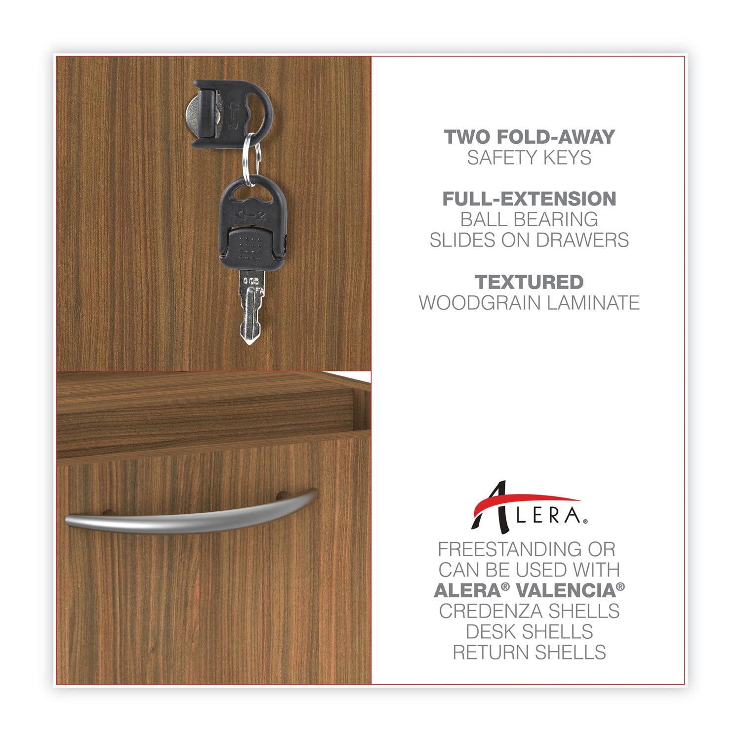 Alera Valencia Series Hanging Pedestal File, Left/Right, 2-Drawer: Box/File, Legal/Letter, Modern Walnut,15.63 x 20.5 x 19.25