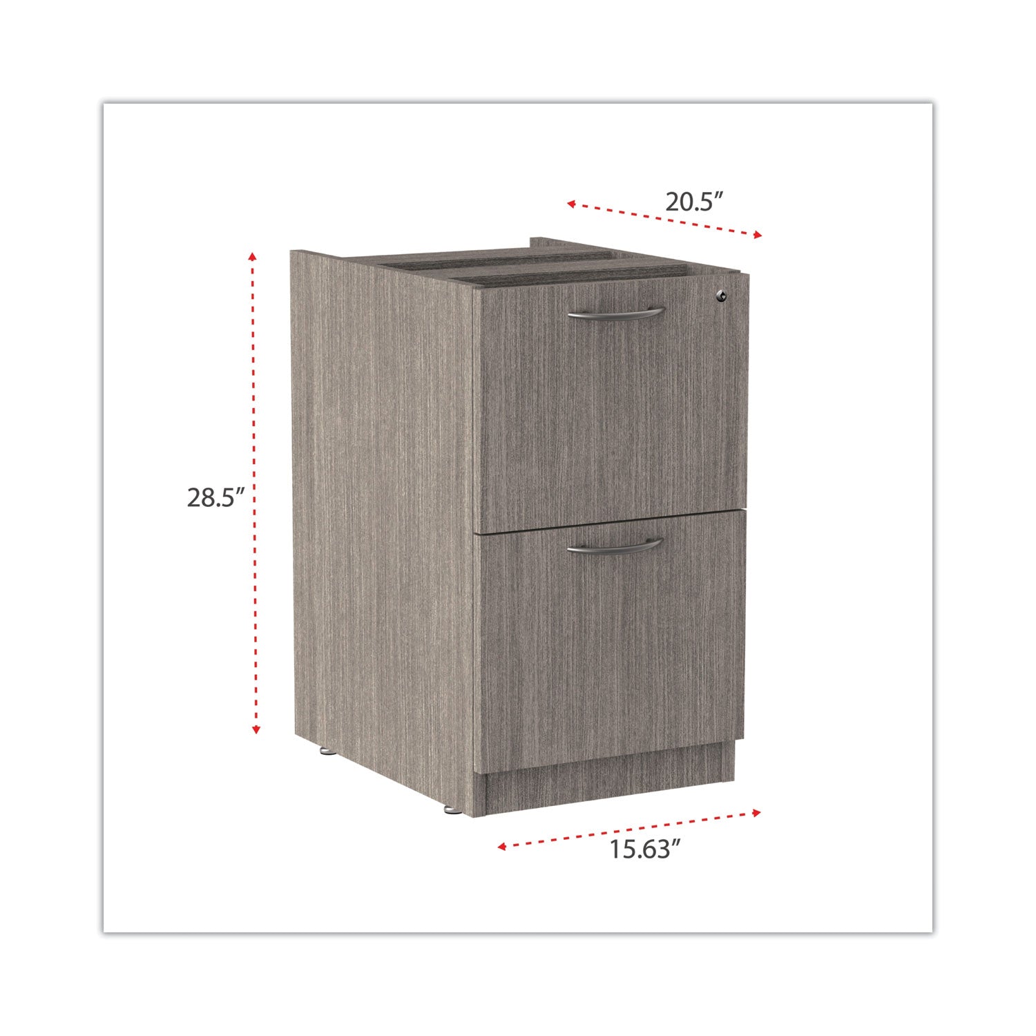Alera Valencia Series Full Pedestal File, Left or Right, 2 Legal/Letter-Size File Drawers, Gray, 15.63" x 20.5" x 28.5