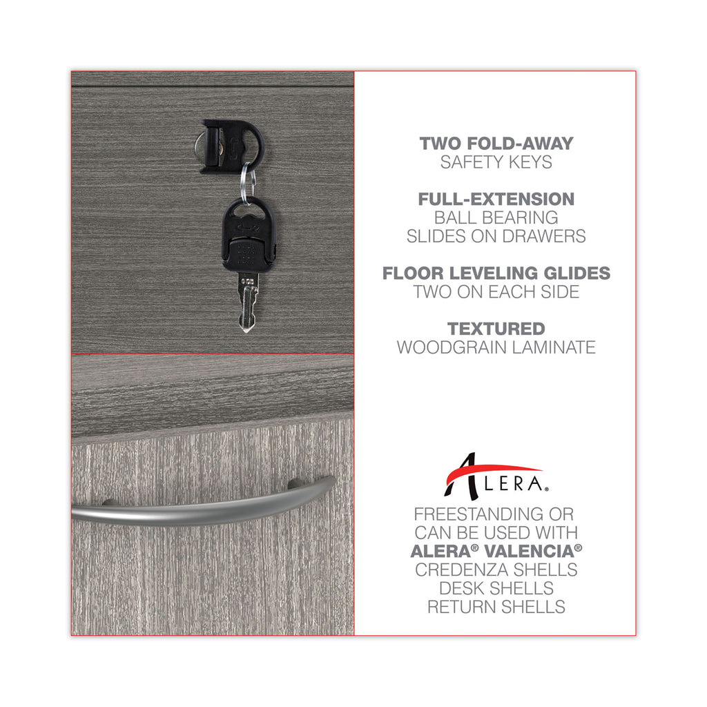 Alera Valencia Series Full Pedestal File, Left/Right, 3-Drawers: Box/Box/File, Legal/Letter, Gray, 15.63" x 20.5" x 28.5