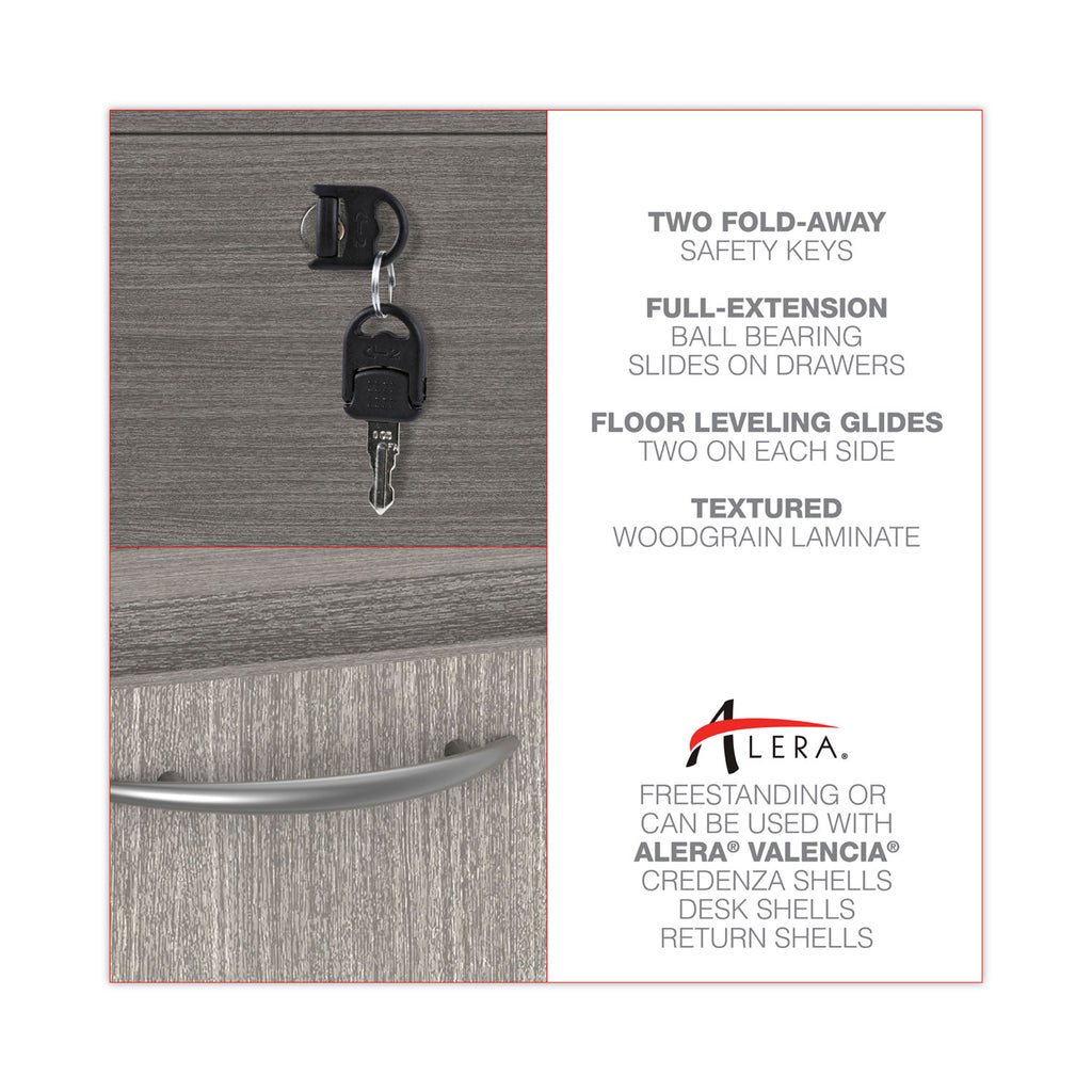 Alera Valencia Series Full Pedestal File, Left or Right, 2 Legal/Letter-Size File Drawers, Gray, 15.63" x 20.5" x 28.5