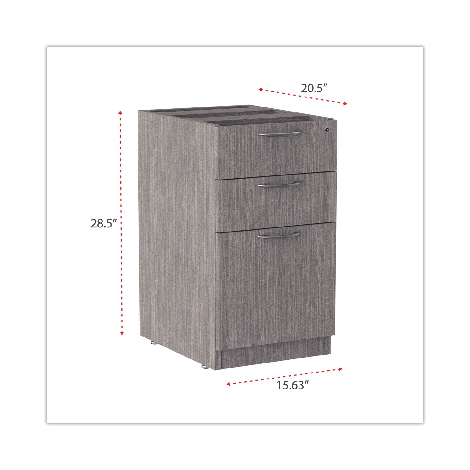 Alera Valencia Series Full Pedestal File, Left/Right, 3-Drawers: Box/Box/File, Legal/Letter, Gray, 15.63" x 20.5" x 28.5