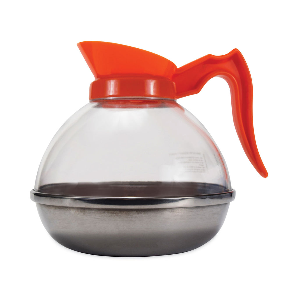 Unbreakable Decaffeinated Coffee Decanter, 12-Cup, Stainless Steel/Polycarbonate, Orange Handle - 