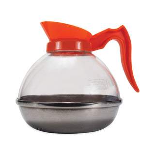 Unbreakable Decaffeinated Coffee Decanter, 12-Cup, Stainless Steel/Polycarbonate, Orange Handle - 