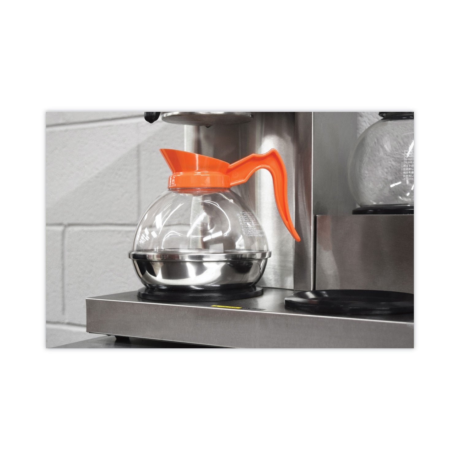 Unbreakable Decaffeinated Coffee Decanter, 12-Cup, Stainless Steel/Polycarbonate, Orange Handle - 