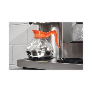Unbreakable Decaffeinated Coffee Decanter, 12-Cup, Stainless Steel/Polycarbonate, Orange Handle