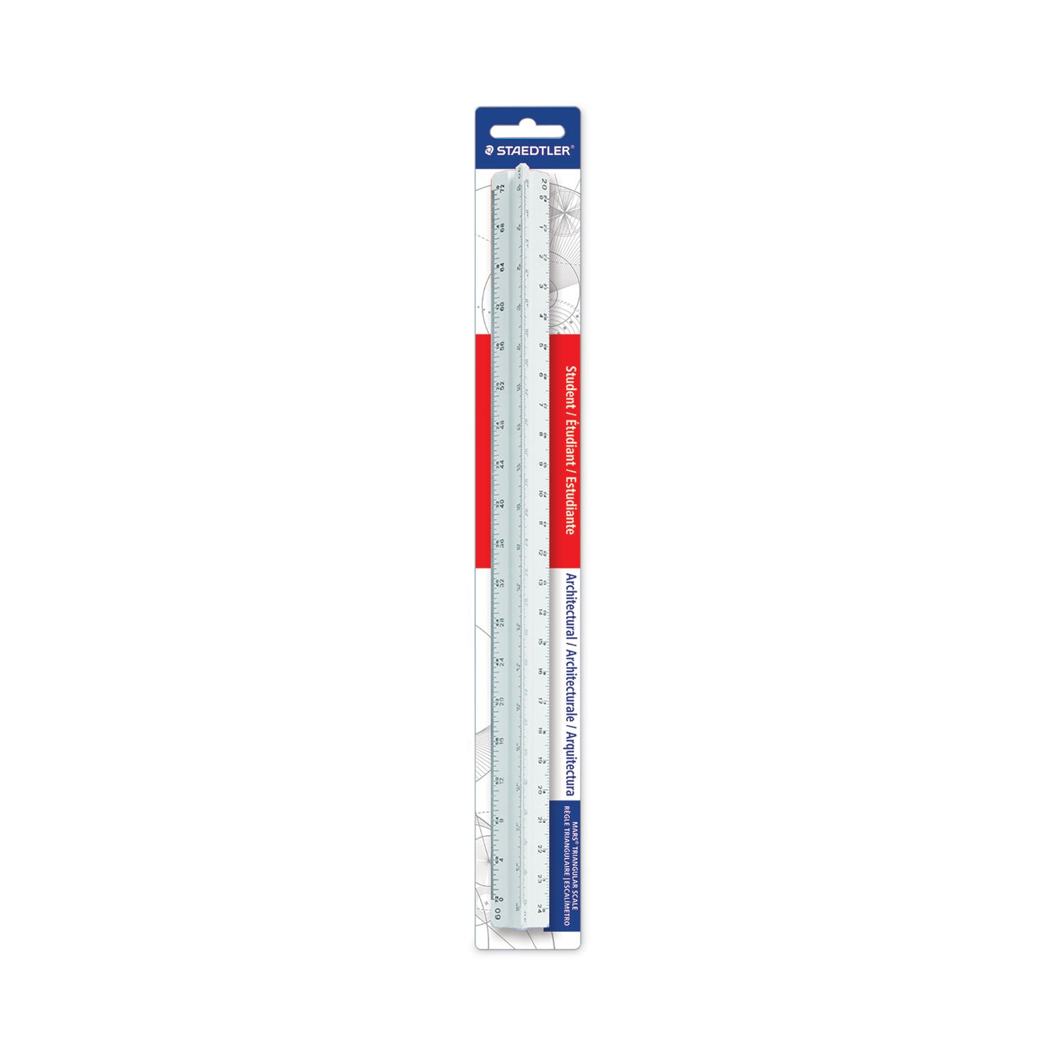 Triangular Scale Plastic Architects Ruler, 12" Long, Plastic, White - 