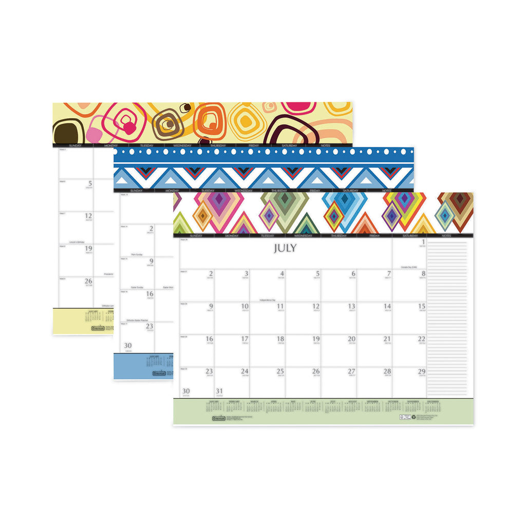 Recycled Desk Pad Calendar, Geometric Artwork, 22 x 17, White Sheets, Black Binding/Corners,12-Month (Jan to Dec): 2024