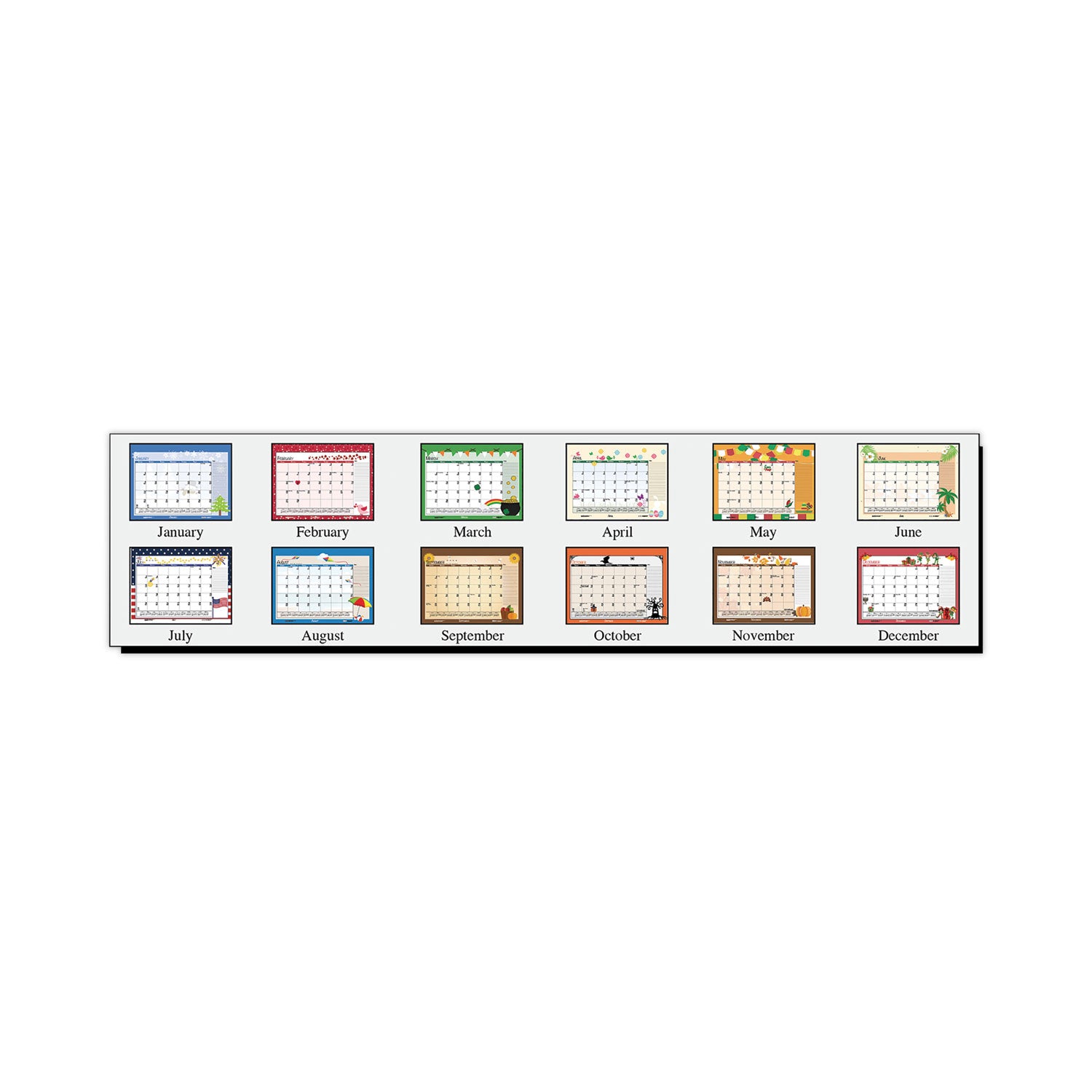 Recycled Desk Pad Calendar, Illustrated Seasons Artwork, 18.5 x 13, Black Binding/Corners,12-Month (Jan to Dec): 2024