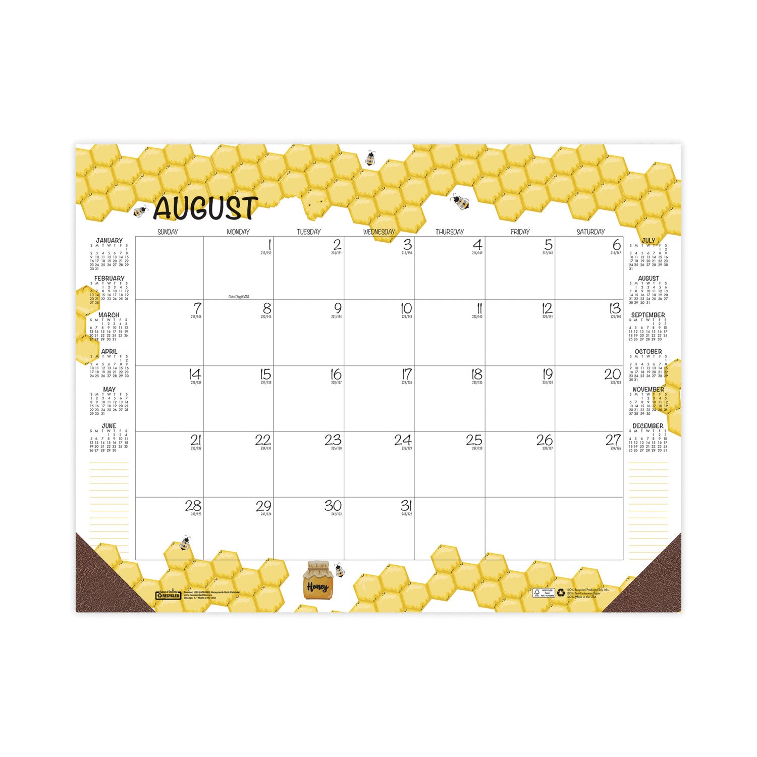 recycled-honeycomb-desk-pad-calendar-22-x-17-white-multicolor-sheets-brown-corners-12-month-aug-to-july-2023-to-2024_hod1565 - 1