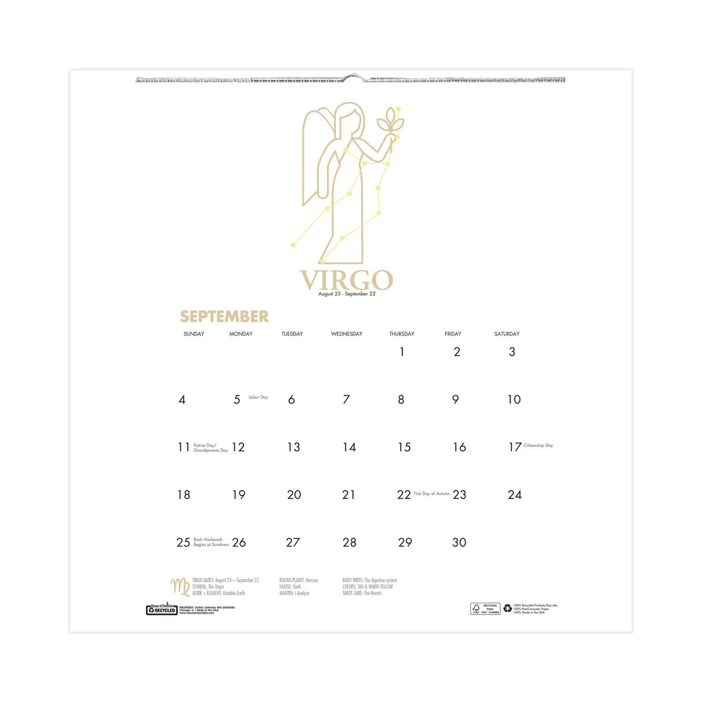 Recycled Academic Zodiac Wall Calendar, 11 x 14, Multicolor Sheets, 12-Month (Aug to July): 2023 to 2024