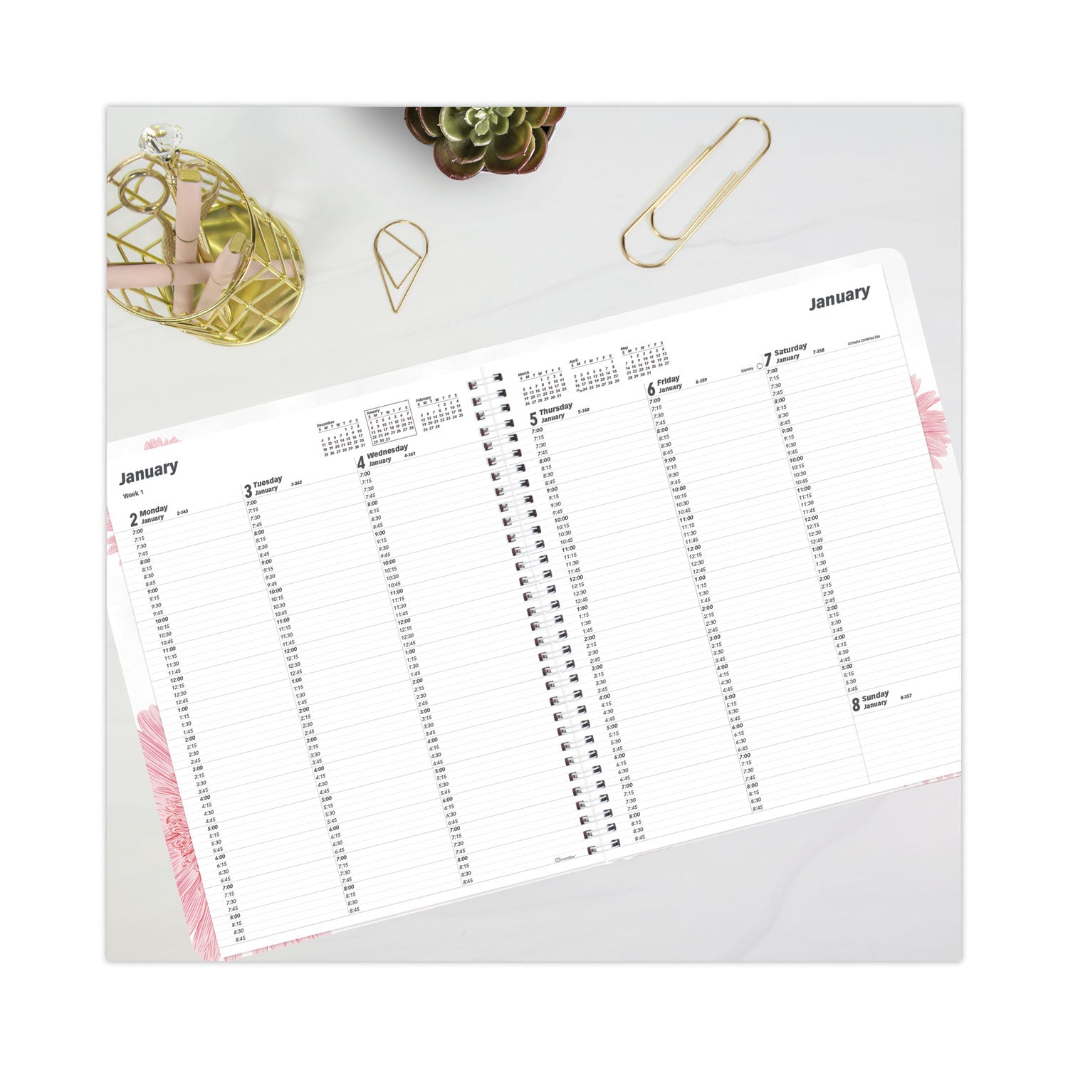 essential-collection-daisy-weekly-appointment-book-columnar-format-11-x-85-navy-gray-pink-cover-12-month-jan-dec-2024_redcb950g05 - 4