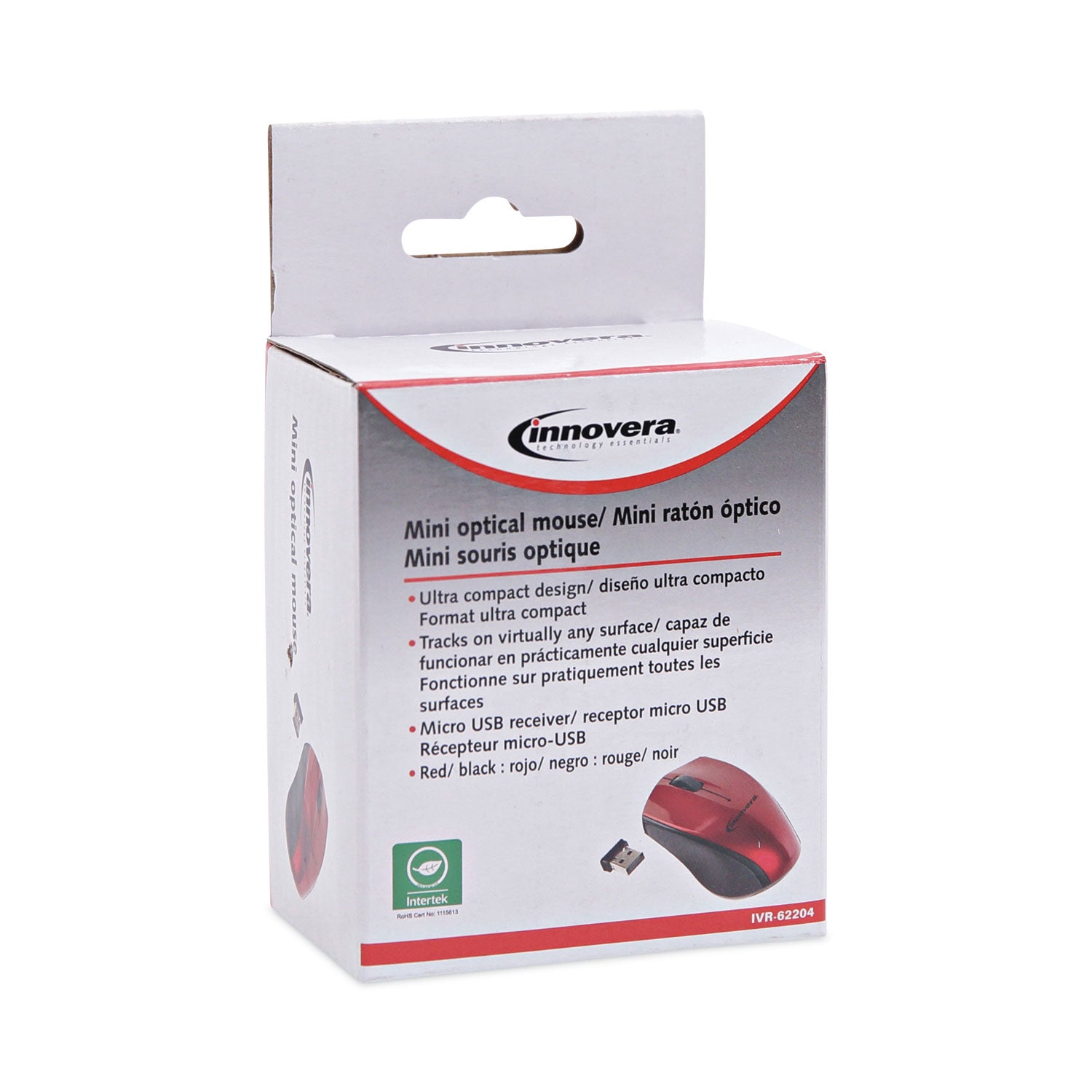 Mini Wireless Optical Mouse, 2.4 GHz Frequency/30 ft Wireless Range, Left/Right Hand Use, Red/Black - 