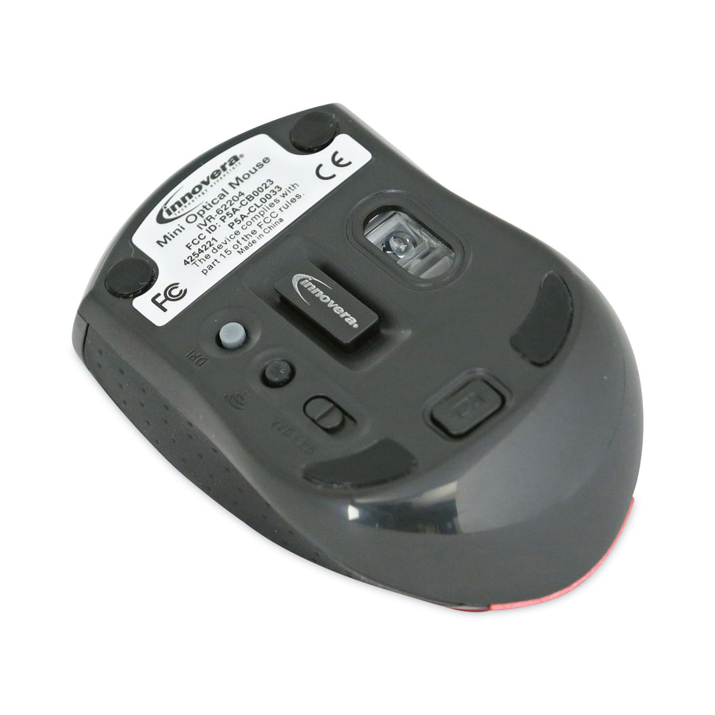 Mini Wireless Optical Mouse, 2.4 GHz Frequency/30 ft Wireless Range, Left/Right Hand Use, Red/Black - 