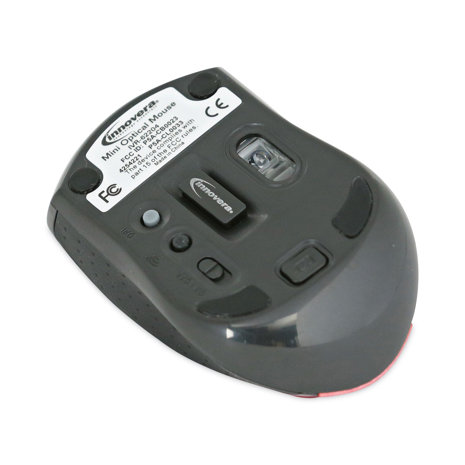 Mini Wireless Optical Mouse, 2.4 GHz Frequency/30 ft Wireless Range, Left/Right Hand Use, Red/Black - 