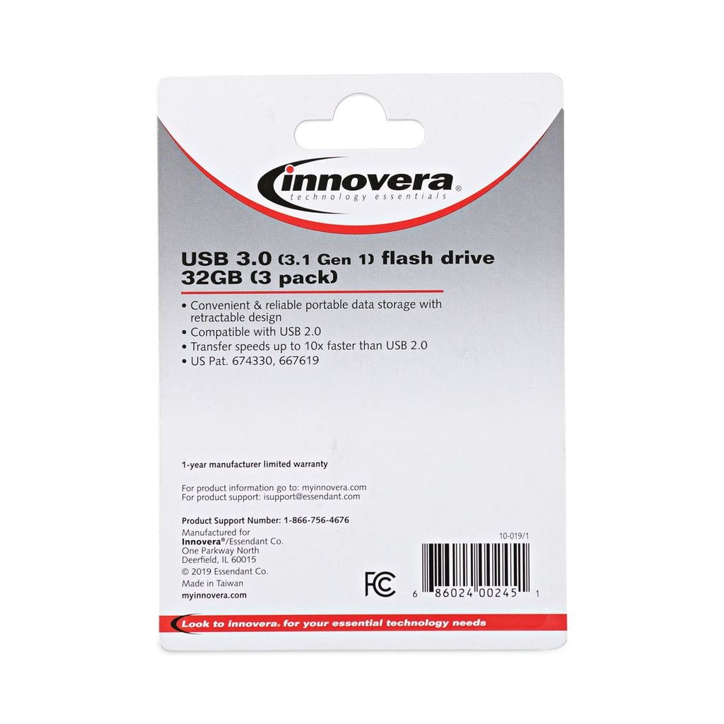 USB 3.0 Flash Drive, 32 GB, 3/Pack