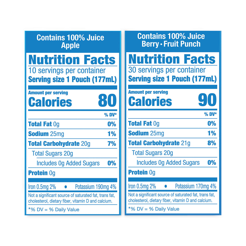 100% Juice Pouches Variety Pack, 6 oz, 40 Pouches/Carton, Ships in 1-3 Business Days