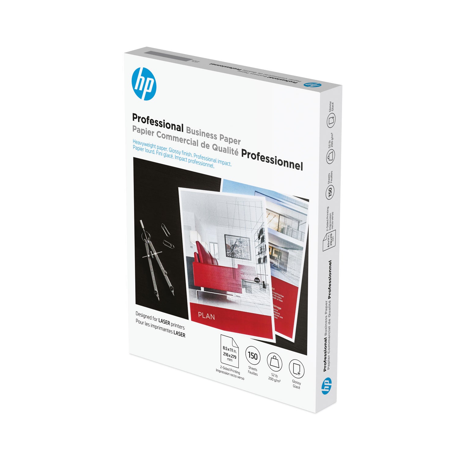 Professional Business Paper, 52 lb Bond Weight, 8.5 x 11, Glossy White, 150/Pack