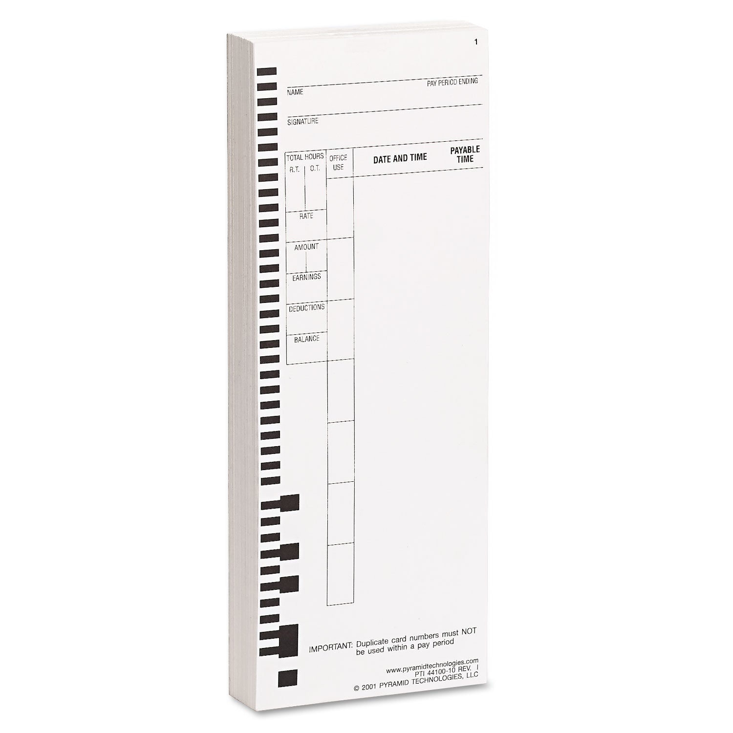 Time Clock Cards for Pyramid Technologies 4000, One Side, 3.5 x 8.5, 100/Pack
