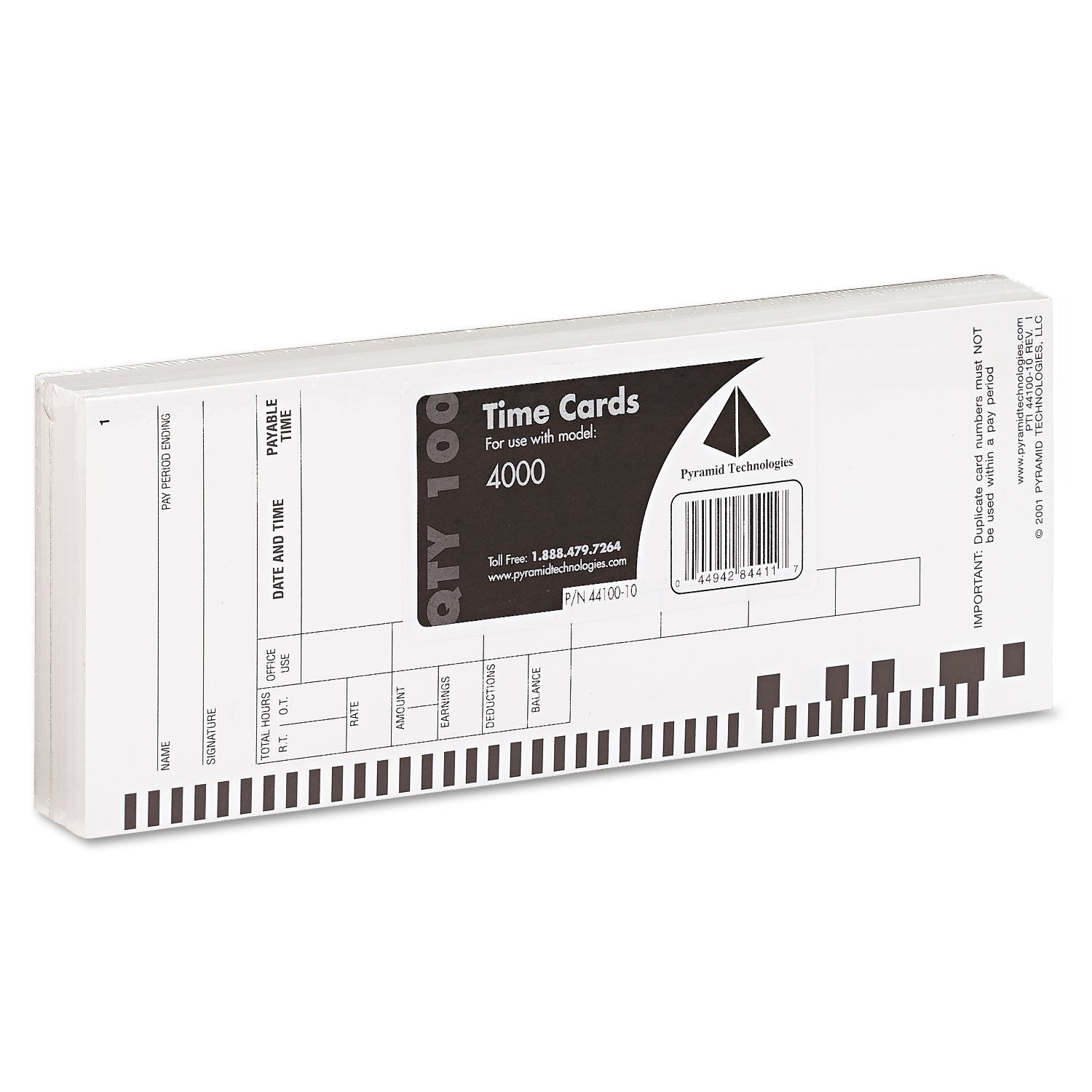 time-clock-cards-for-pyramid-technologies-4000-one-side-35-x-85-100-pack_pti4410010 - 3