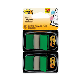 Standard Page Flags in Dispenser, Green, 50 Flags/Dispenser, 2 Dispensers/Pack - 