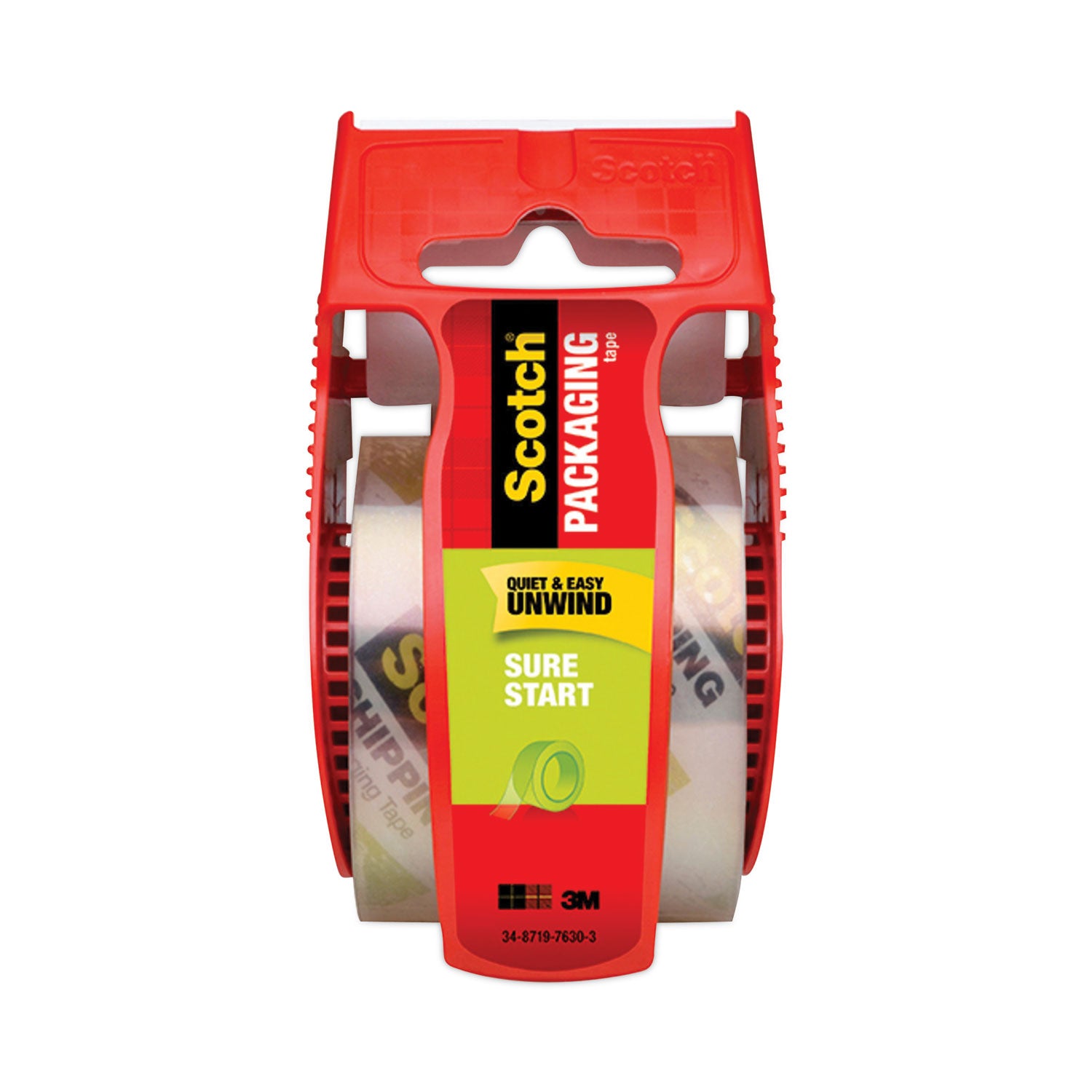 Sure Start Packaging Tape with Dispenser, 1.5" Core, 1.88" x 22.2 yds, Clear - 