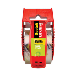 Sure Start Packaging Tape with Dispenser, 1.5" Core, 1.88" x 22.2 yds, Clear - 
