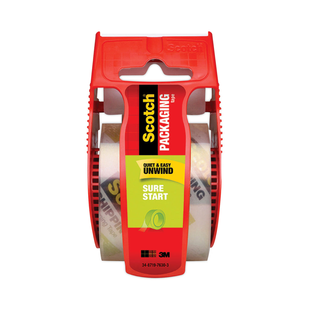 Sure Start Packaging Tape with Dispenser, 1.5" Core, 1.88" x 22.2 yds, Clear