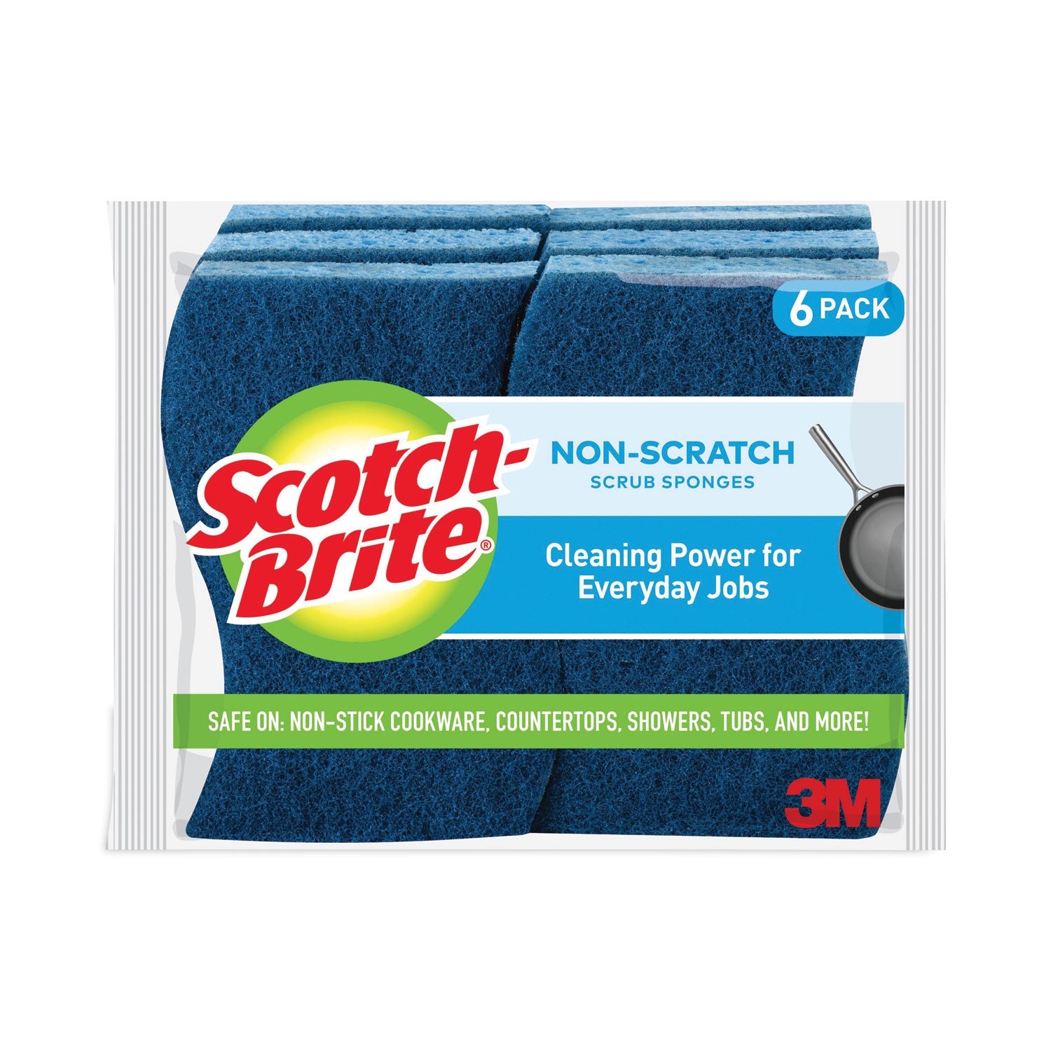Non-Scratch Multi-Purpose Scrub Sponge, 4.4 x 2.6, 0.8" Thick, Blue, 6/Pack - 