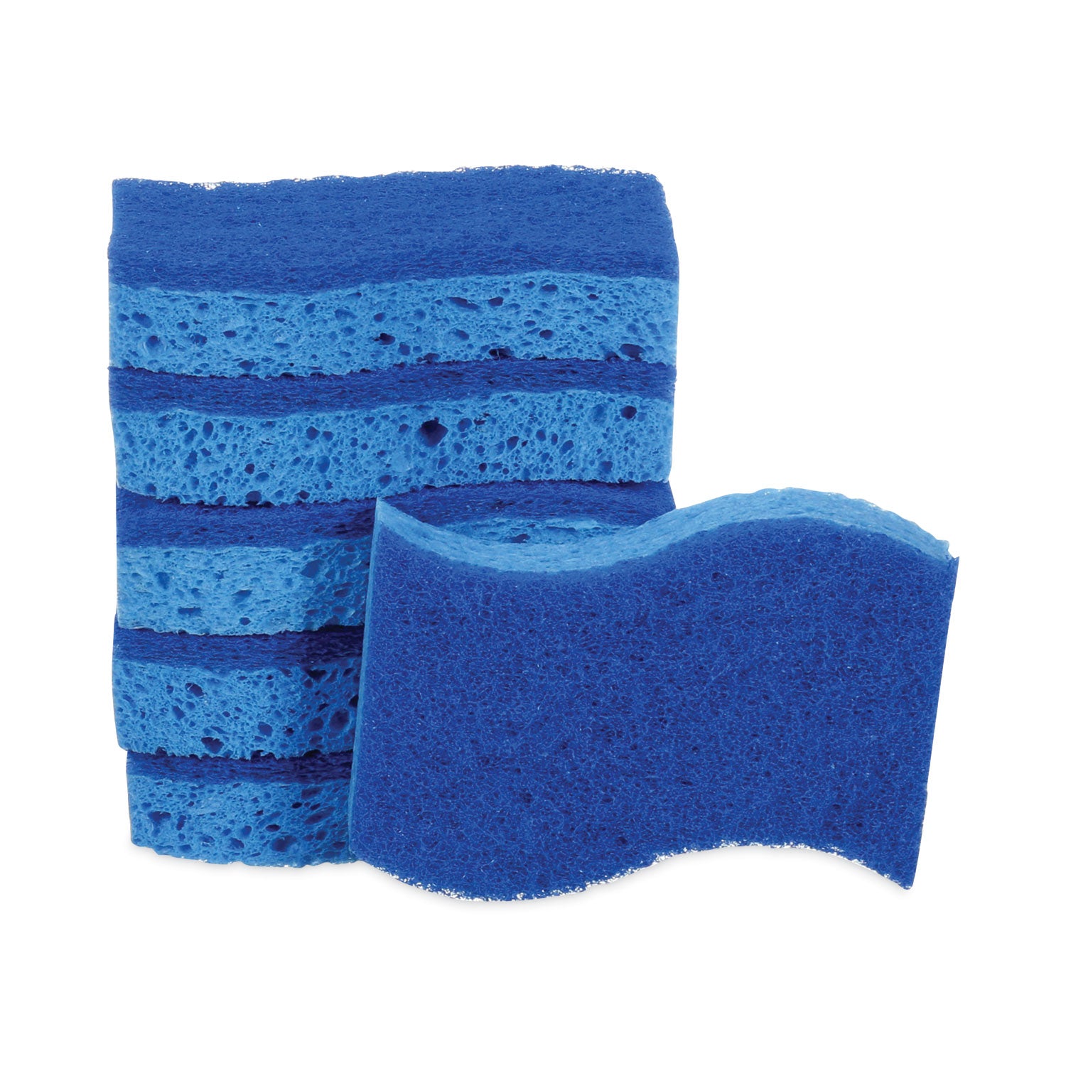 Non-Scratch Multi-Purpose Scrub Sponge, 4.4 x 2.6, 0.8" Thick, Blue, 6/Pack - 