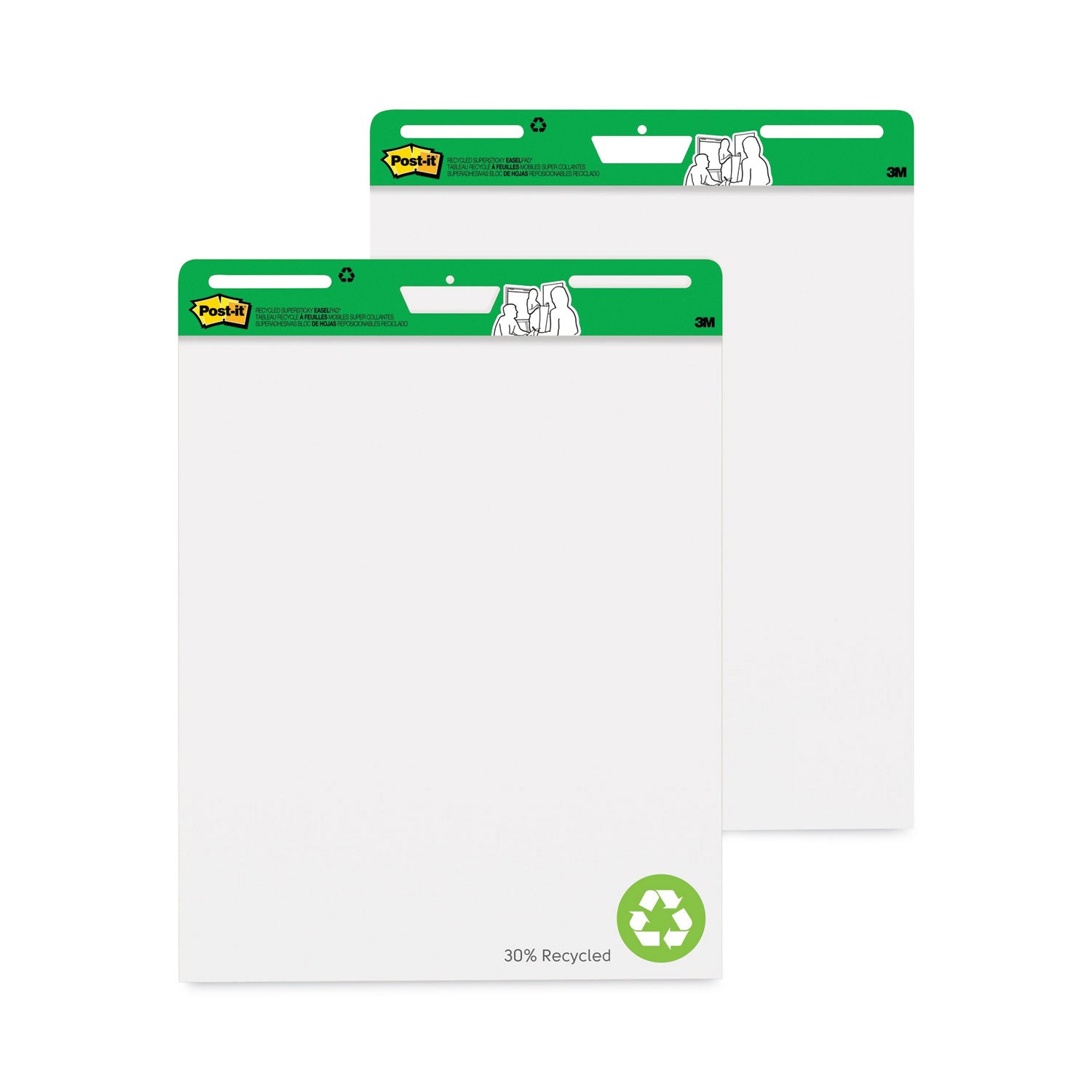 Vertical-Orientation Self-Stick Easel Pads, Green Headband, Unruled, 25 x 30, White, 30 Sheets, 2/Carton - 