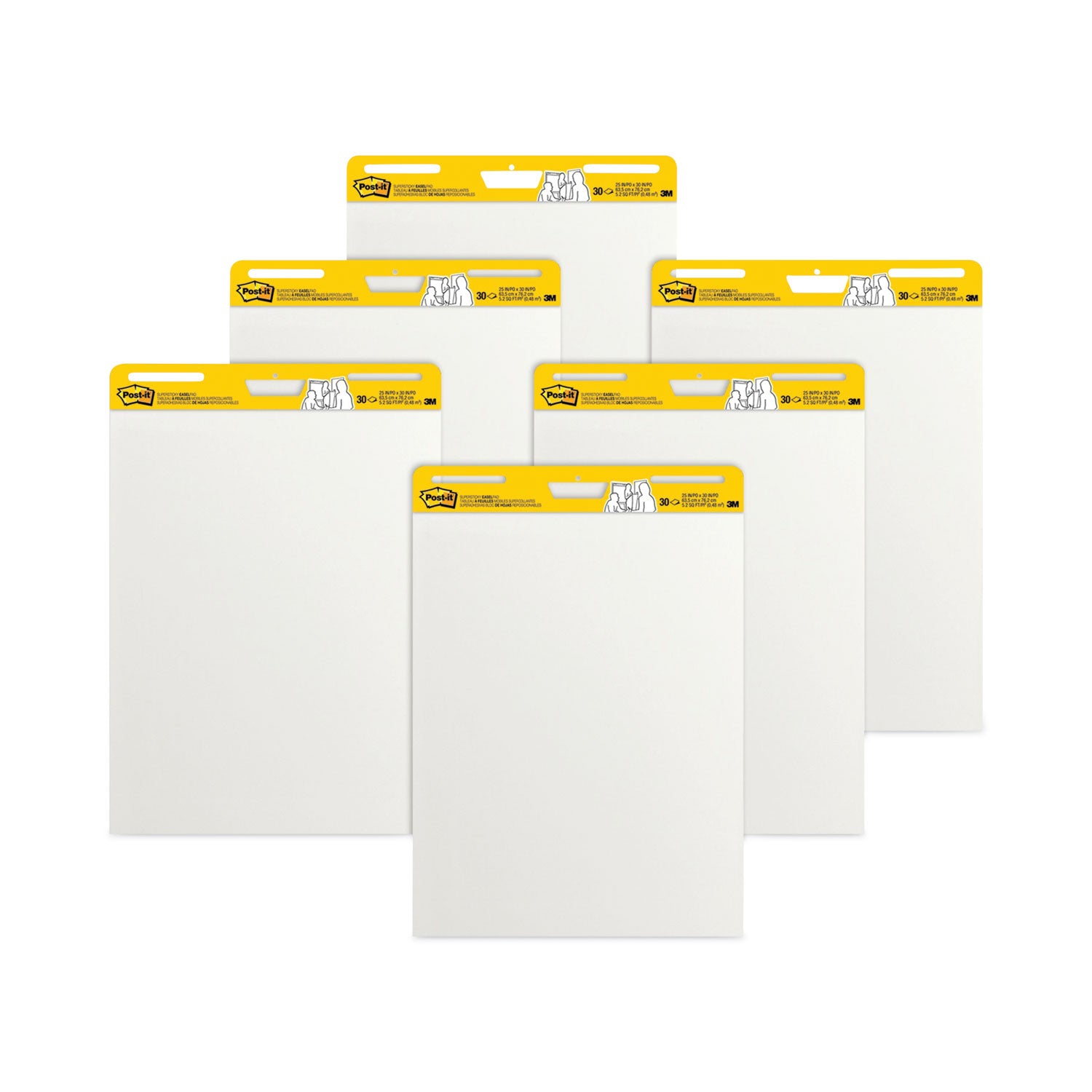 Vertical-Orientation Self-Stick Easel Pad Value Pack, Unruled, 25 x 30, White, 30 Sheets, 6/Carton - 