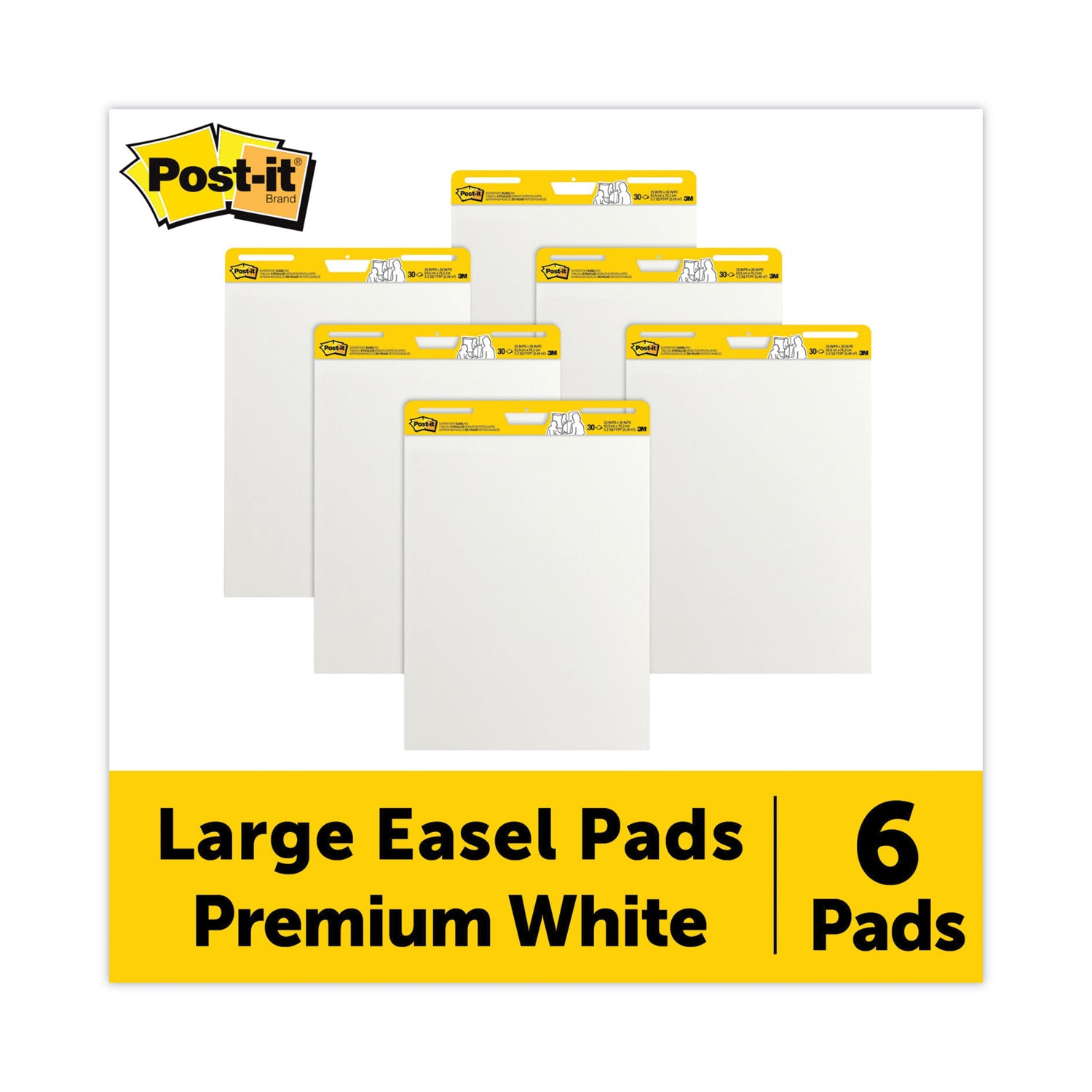 Vertical-Orientation Self-Stick Easel Pad Value Pack, Unruled, 25 x 30, White, 30 Sheets, 6/Carton - 