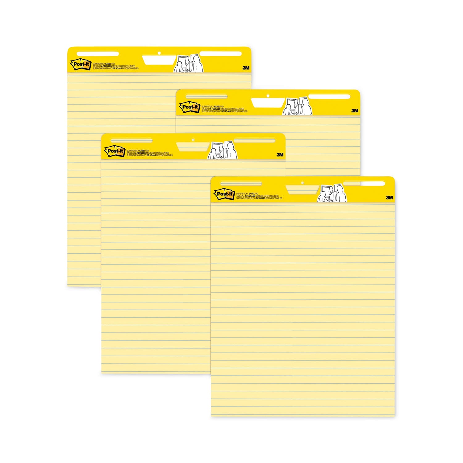 Vertical-Orientation Self-Stick Easel Pad Value Pack, Presentation Format (1.5" Rule), 25 x 30, Yellow, 30 Sheets, 4/Carton - 