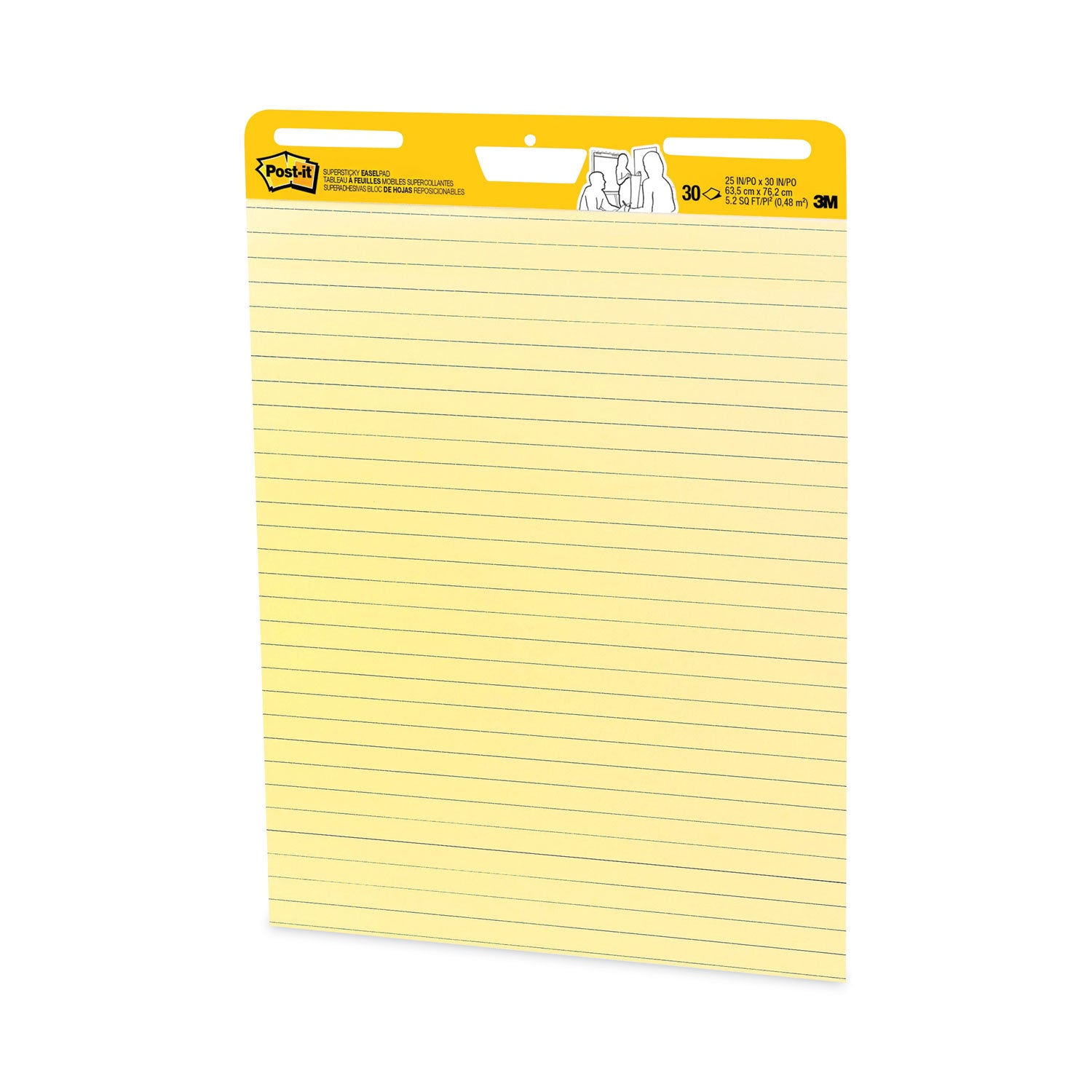 Vertical-Orientation Self-Stick Easel Pad Value Pack, Presentation Format (1.5" Rule), 25 x 30, Yellow, 30 Sheets, 4/Carton - 