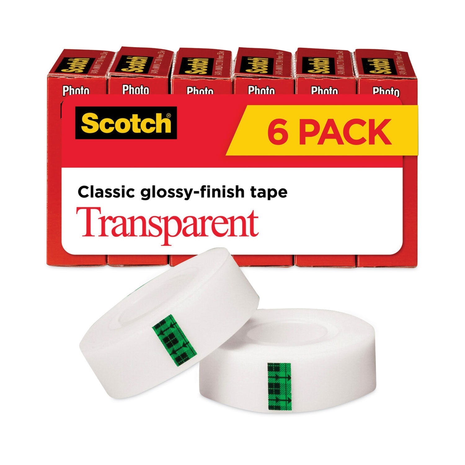 Transparent Tape, 1" Core, 0.75" x 83.33 ft, Transparent, 6/Pack - 
