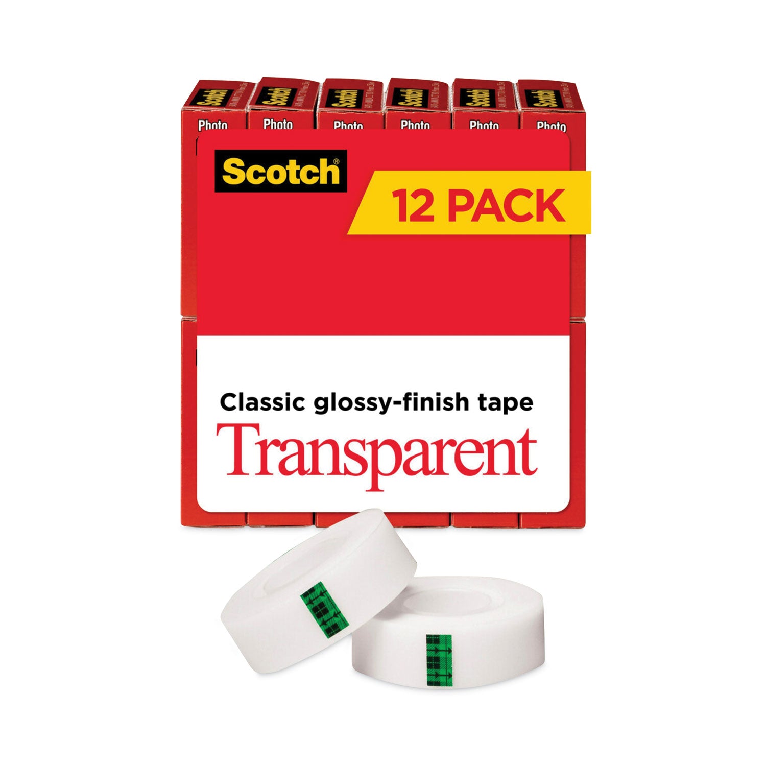 Transparent Tape, 1" Core, 0.75" x 83.33 ft, Transparent, 12/Pack - 