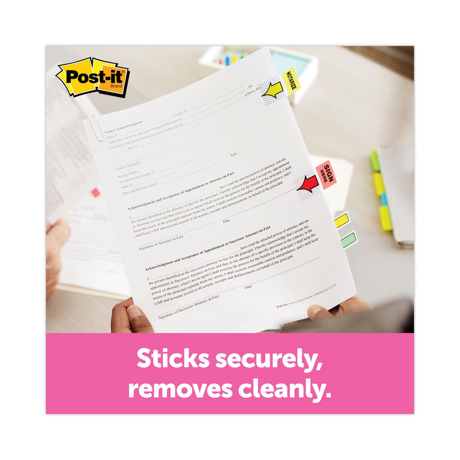 Arrow Message 1" Page Flags, "Notarize," Yellow, 50 Flags/Dispenser, 2 Dispensers/Pack