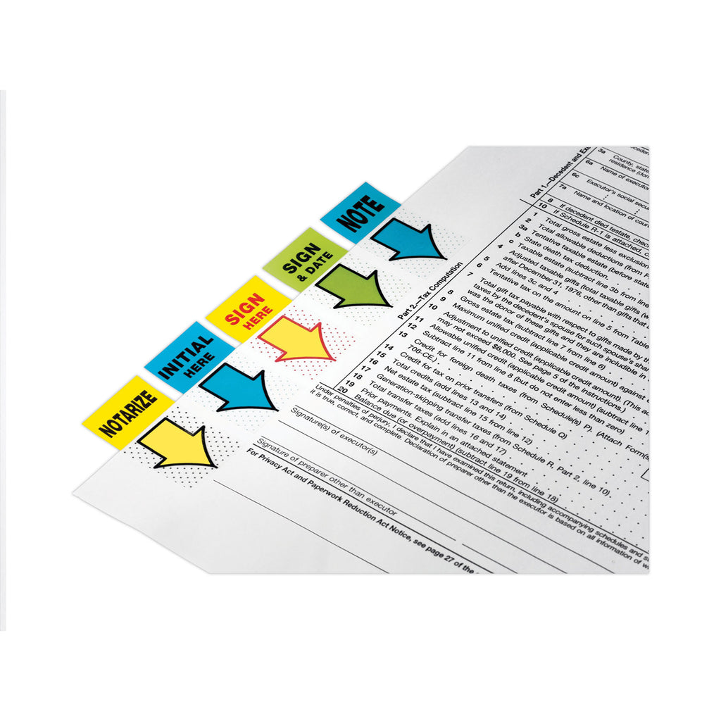 Arrow Message 1" Page Flags, "Notarize," Yellow, 50 Flags/Dispenser, 2 Dispensers/Pack