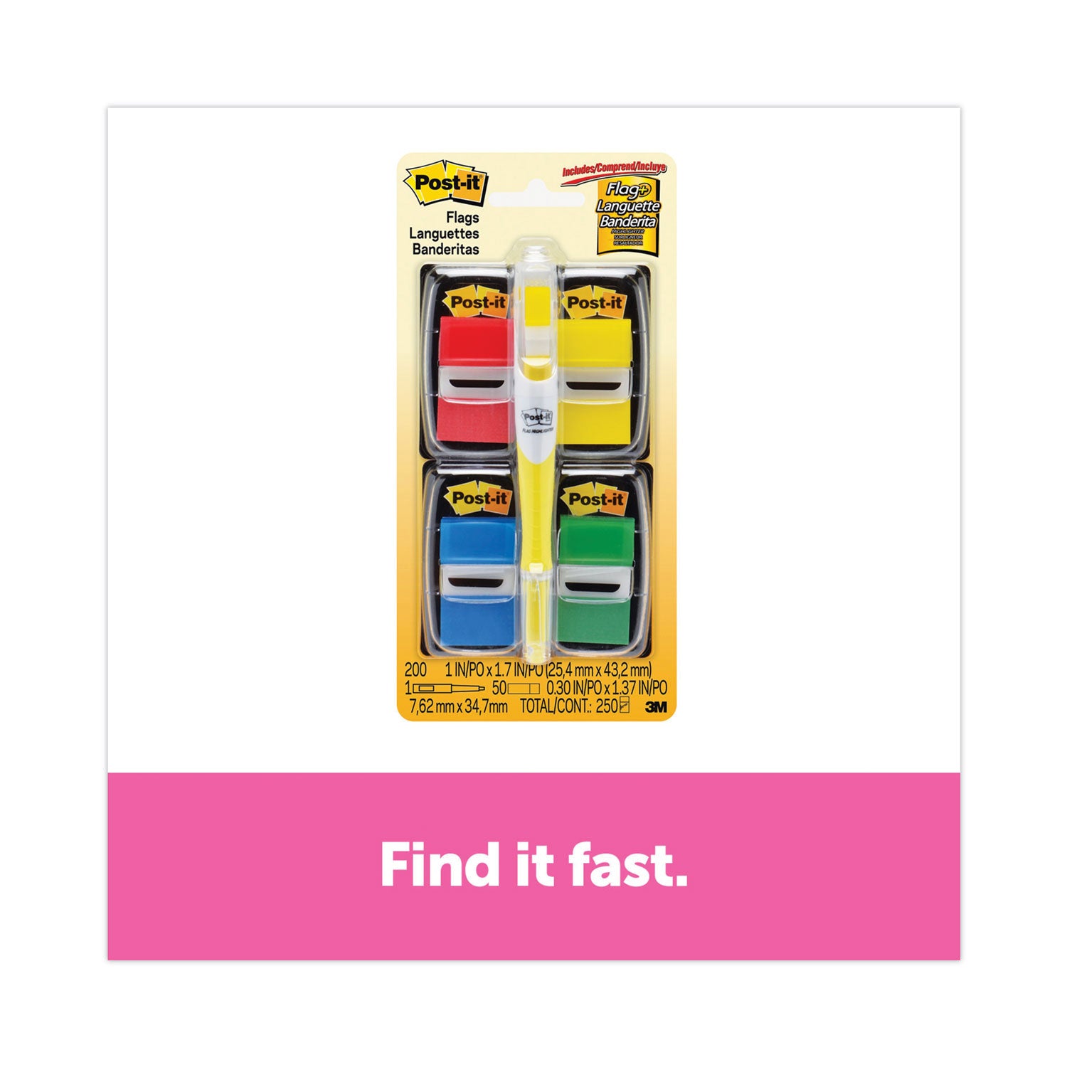 Page Flag Value Pack, Assorted, 200 1" Flags + Highlighter with 50 0.5" Flags - 