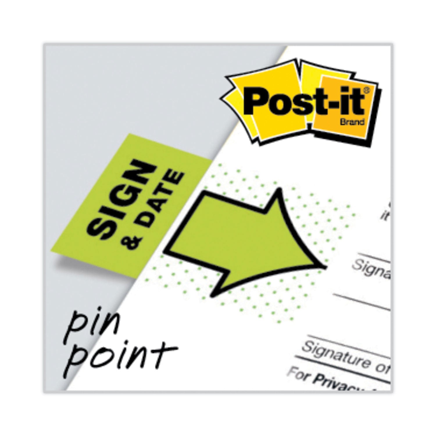 Arrow Message 1" Page Flags, "Sign and Date", Green, 50 Flags/Dispenser, 2 Dispensers/Pack