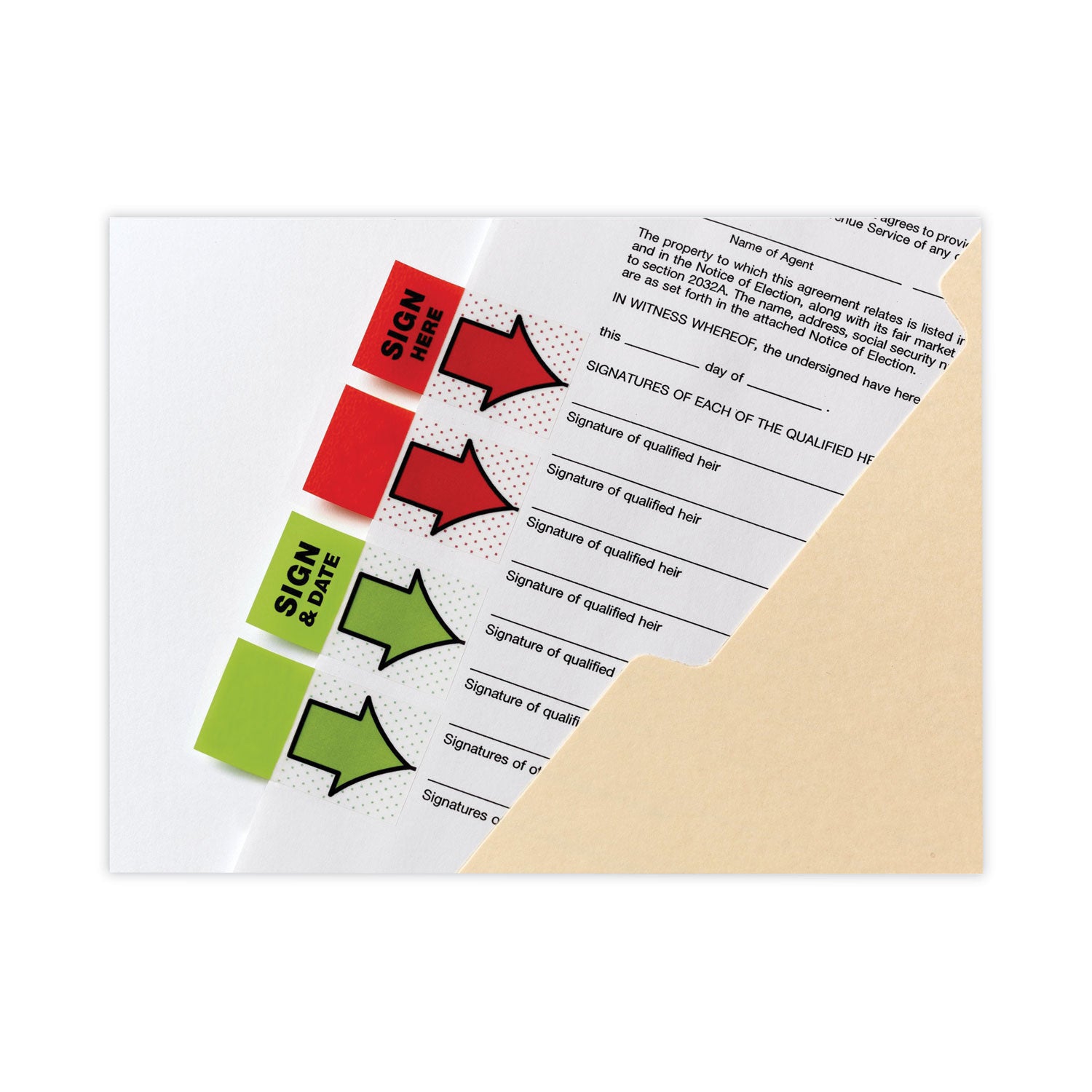 Arrow Message 1" Page Flags, "Sign and Date", Green, 50 Flags/Dispenser, 2 Dispensers/Pack - 