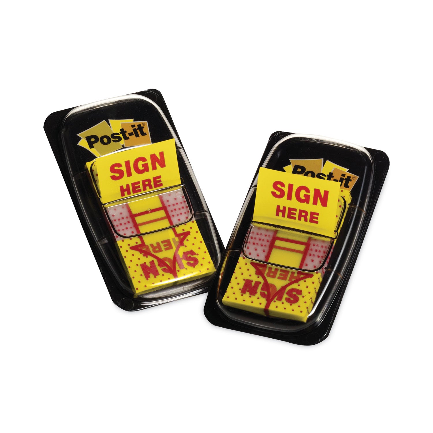 Arrow Message 1" Page Flags, "Sign Here", Yellow, 50 Flags/Dispenser, 2 Dispensers/Pack - 