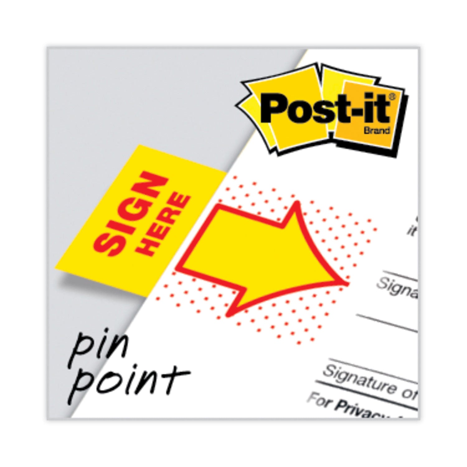 Arrow Message 1" Page Flags, "Sign Here", Yellow, 50 Flags/Dispenser, 2 Dispensers/Pack - 