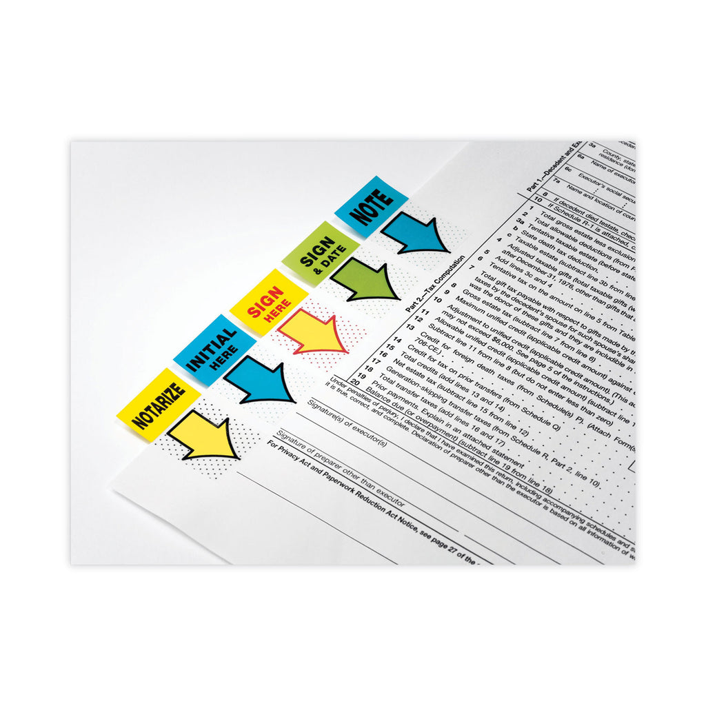 Arrow Message 1" Page Flags, "Sign Here", Yellow, 50 Flags/Dispenser, 2 Dispensers/Pack